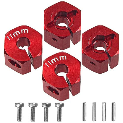 Aluminum Alloy 12mm Wheel Hex Hub Drive Adapters with Pins Screws Compatible with Axial SCX10 HSP HPI Tamiya Redcat 1/10 RC Crawler Car (11mm, Red) - color: Red, size: 11mm