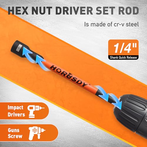 HORUSDY 59pcs Magnetic Nut Driver Set with 6-in-1 Ratcheting Screwdriver Handle, SAE & Metric 1/4 Inch Hex Shank Socket Set for Impact Drill with Quick-release Bit Holder and Extension Bar - style: New-Version