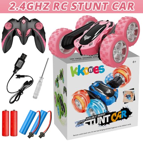 Remote Control Car, 2.4GHz RC Stunt Car, Double Sided Rotating RC Cars | LED Headlight & LED Wheel, 360° Flips High Speed Off Road RC Crawler Xmas Gift for 5 6 7 8-12 Year Old Girls Toys (Pink) - color: Pink