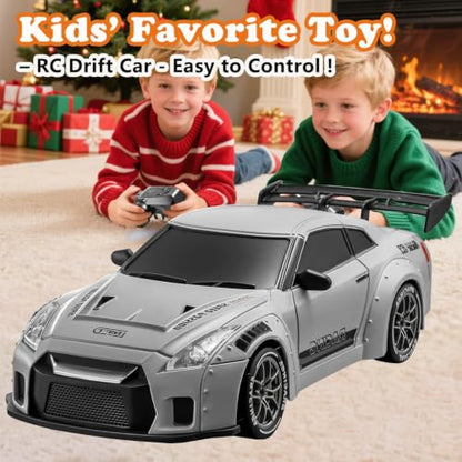 RC Drift Car, 1:24 Scale Remote Control Vehicle with LED Lights,Drifting Tires＆Two Batteries, Racing Sports Toy Idea Gift for Adults Boys Girls and Kids Galactic Silver - color: Galactic Silver