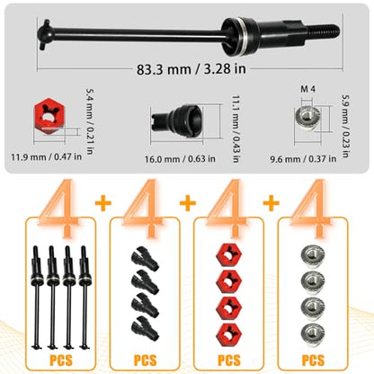 Hardened Steel CVD Driveshaft Front Rear with Hexs, Nuts, Drive Center Cup, Drivershaft Dogbone CVD Compatible with ARRMA 1/18 Mojave Granite GROM ARA2102, Replace #ARA311198 (Black,Red) - color: Black-red