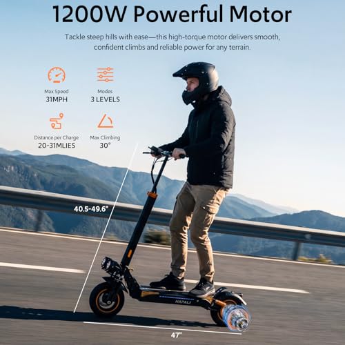 Off Road Electric Scooter Adults, 1200W Motor 31-Mile Range, 31 MPH, 11" All-Terrain Tires & Dual Suspension, disc Brakes UL Certified - color: Black
