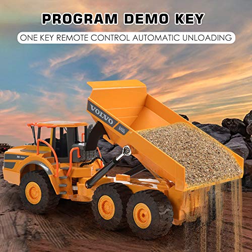 DOUBLE E Volvo RC Dump Truck Toy for Kids, Articulated Hauler, Remote Control Construction Toys Vehicles with Lights, Birthday Gifts Ideas for Boys Age 6 7 8 9 10 Year Old and up - color: Yellow