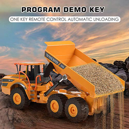 DOUBLE E Volvo RC Dump Truck Toy for Kids, Articulated Hauler, Remote Control Construction Toys Vehicles with Lights, Birthday Gifts Ideas for Boys Age 6 7 8 9 10 Year Old and up - color: Yellow