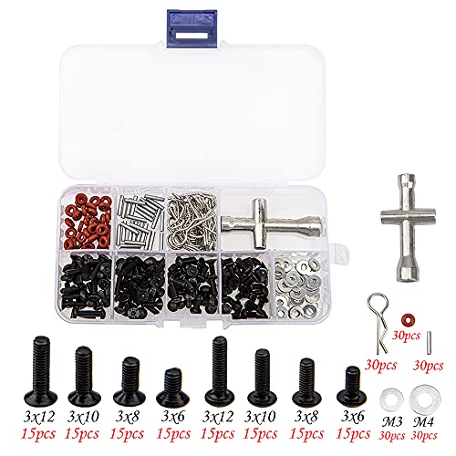 0-14mm RC Expanding Hole Puncher Opener Reamer Tool RC Body Shell Drills Tool & Universal RC Screws Kit,M3 Screws Flat washers R Clips Hexagon Wrench Repair Tool Box with Magnetic Screw Tray