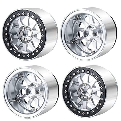 Benedict Harry 2.2" Aluminum Beadlock Wheel Rims for 1/10 RC Axial SCX10 Wraith 90048 90018 RR10 TRX4 Crawler car(Silver) - color: Silver