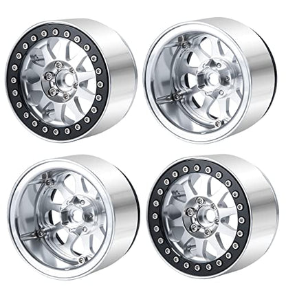 Benedict Harry 2.2" Aluminum Beadlock Wheel Rims for 1/10 RC Axial SCX10 Wraith 90048 90018 RR10 TRX4 Crawler car(Silver) - color: Silver