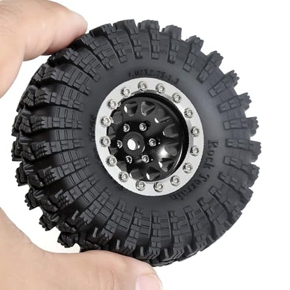 REDSPIDER•1.3 Beadlock Wheels and Crawler Mud Tires OD 2.75'' Aluminium Hub Hex Key 7mm (4PCS) for 1/18 1/24 TRX4M SCX24 AX24 FCX18 FCX24 RC Crawler Car (Black) - color: Black