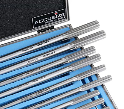 Accusize Industrial Tools Dowel Pin Reamer Size: 0.1230" Thru 0.4995", HSS M2 Premium Chucking Reamer Set, Right Hand Cut, 14 pcs Set, 5528-ST00 | HSS M2 Premium, Straight Flute, Right Hand Cut, ANSI, Aluminum Case, 5528-ST00 - size: 0.1230" thru 0.4995"