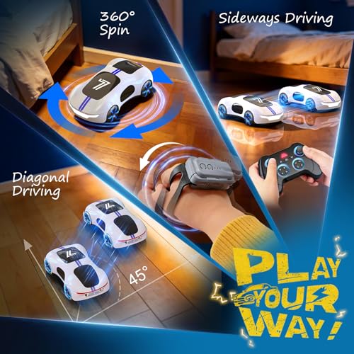 AEROQUEST Gesture Sensing RC Stunt Car for 6+ Years Old Boy and Girl Gift | Remote Control Stunt Drift USB-C Charging Light Spray Sound Gesture Sensing Spotrs Birthday Holiday 6 7 8 9 10 11 12 - color: White