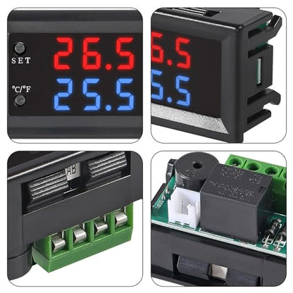 4pcs DC 12V Electronic Temperature Controller Programmable -50 to 110 ℃ Heating/Cooling Thermostat Control Switch Module NTC Waterproof Sensor Probe Dual Color LED Display Monitor