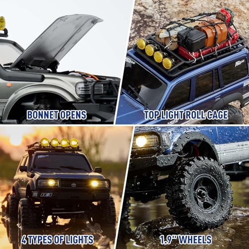 FMS FCX18S 1/18 Land Cruiser 80 Toyota RC Rock Crawler RTR 4x4 Off-Road Waterproof Hobby Grade RC Trucks All Terrains for Adults and Beginner(Blue) - color: Blue