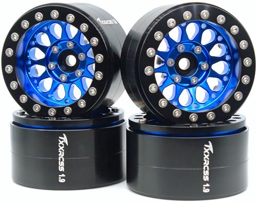 RC 1.9 Inch Beadlock Wheels Negative Offsets 8mm Rims Hex 12mm Aluminum Wheel for TRX4 TRX6 SCX10 Gen8 1/10 RC Crawler Remote Control Car Upgrades Accessories 4PCS (Blue Black) - color: Blue Black