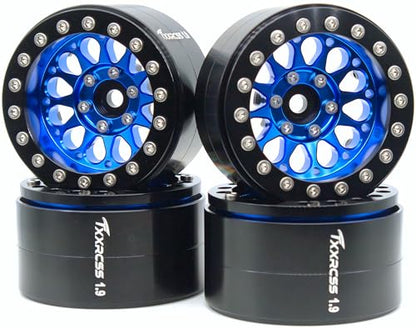 RC 1.9 Inch Beadlock Wheels Negative Offsets 8mm Rims Hex 12mm Aluminum Wheel for TRX4 TRX6 SCX10 Gen8 1/10 RC Crawler Remote Control Car Upgrades Accessories 4PCS (Blue Black) - color: Blue Black
