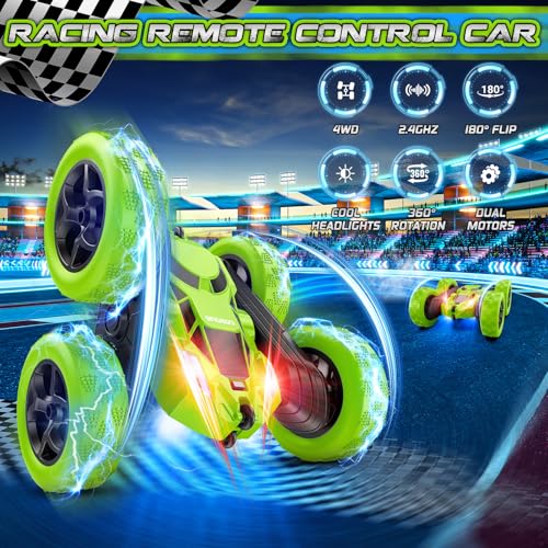 cosone Remote Control Car - RC Car Toys for Boys - 4WD 2.4Ghz Double Sided 360° Rotating RC Cars, Birthday Gifts for Kids Age 6 7 8-12 for Boys and Girls- Green - color: Green