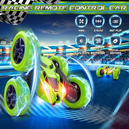 cosone Remote Control Car - RC Car Toys for Boys - 4WD 2.4Ghz Double Sided 360° Rotating RC Cars, Birthday Gifts for Kids Age 6 7 8-12 for Boys and Girls- Green - color: Green