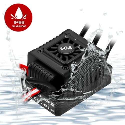 Upgraded 60A Brushless ESC 2-3S Electronic Speed Controller Waterproof ESC for 1/10 Remote Control Car Truck (Black) - color: Black