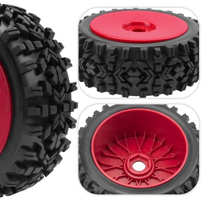 ShareGoo RC Hobby OD 4.72" 1/8 Scale RC Buggy Wheels & Rubber Tires 17mm Hex Rims Compatible with Arrma Typhon 3S 6S Kyosho Losi 8IGHT Traxxas Redcat HSP HPI 1/8 Scale Off Road Car Buggy (Red) - color: Red
