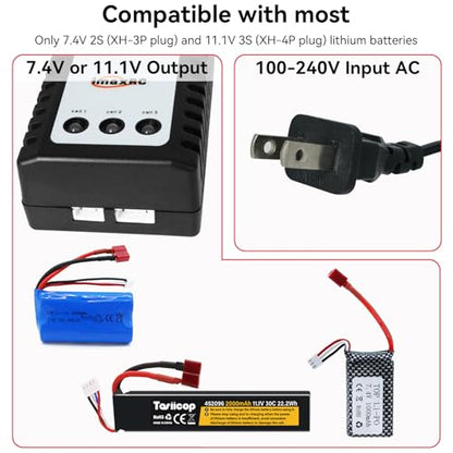 B3 Lipo Battery Charger - 2S 3S RC Balance Chargers AC 7.4-11.1V 10W with XH3P XH4P Plug for RC Car Batteries Drone Boat Airplane Truck Quadcopter Airsoft SCX24 SCX10