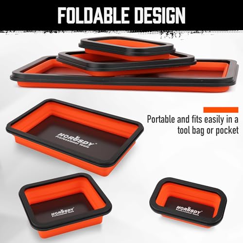 HORUSDY 3-Piece Magnetic Parts Tray Set, Tool Trays for Storage Organizer Screw, Bolts, Washers, Nuts and Small Tools. Tool Gifts for Men, Orange and Black - style: 3-Piece Magnetic Tray - Collapsible Red