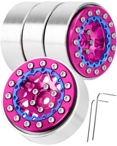 for 1/24 1/18 SCX24 FCX24 TRX4M RC Crawler Car,1.3" RC Tires Wheel Rim,Aluminum RC Truck Tires Wheels Rims,1.3 Beadlock Wheel Rims Heavy Duty Rim (4PCS) Pink - color: 1.3-rim-pink&blue
