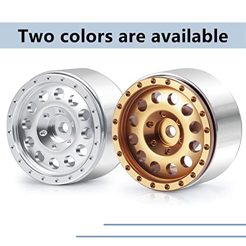 MORLORDY RC Aluminum Alloy 1.0 Beadlock Wheels Rims 4PCS Metal Wheel Hub Set for 1/24 RC Crawler Car SCX24 Wheels Upgrades Accessories - Silver