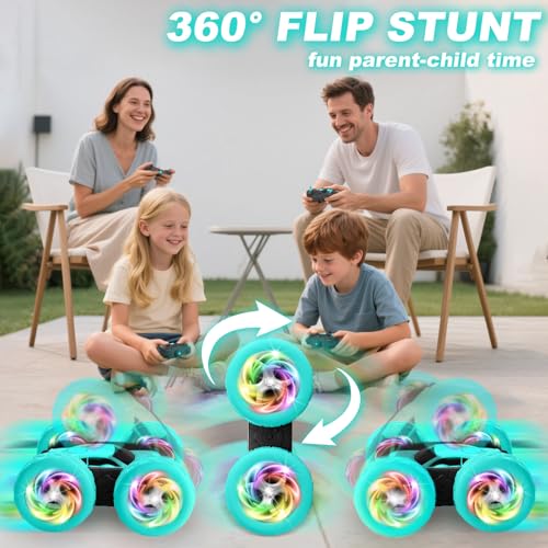 Remote Control Car, Stunt RC Cars, 2.4GHz Double Sided 360° Flips RC Crawler, Outdoor Toys for Kids Ages 4-8, Upgraded USB-C Modular Battery, 5 6 7 8 9 10 +Year Old Boys Birthday Gifts MintGreen - color: Mintgreen