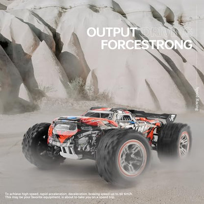 GoolRC WLtoys 184008 Brushless RC Cars for Adults, 60KM/H High Speed Remote Control Car, 4WD 1:18 Scale All Terrain Off Road Monster Truck, 2.4GHz RC Racing Car with 2 Batteries (Red) - color: Red