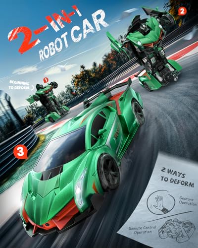 Veeniix V992 4-Pack: Gray, Red, Green & Golden Transform Robot RC Cars, 1:14 Scale 2-in-1 Auto-Transforming Toy with Gesture Control, Sound & Lights, Ideal Gift Set for Kids