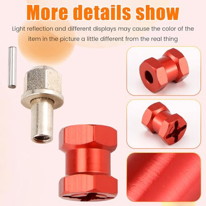 4pcs 12mm Hex Wheel Hub Drive Adaptor 15mm Extension Combiner Coupler for 1/10 RC Car Crawler SCX10 D90,Red