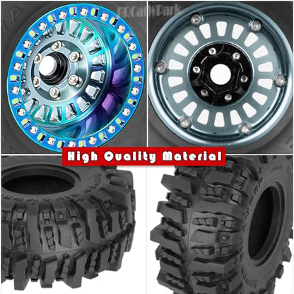 Aluminum RC 1.9 Wheel Tires for 1/10 SCX10 SCX10 II 90046 SCX10 III AXI03007 SCX10 Pro TRX4 TRX6 Gen7/8 D90 VS4-10 MST CFX RC Crawler Car,4pcs RC 1.9 Beadlock Wheel,Titanium - color: Titanium - (Colorful Tires)