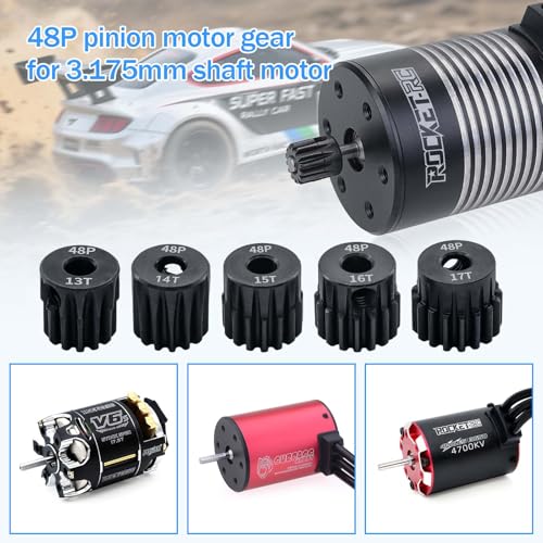 Surpass 48P Pinion Gear Set Hardened 13T 14T 15T 16T 17T Pinion Gear 3.175mm Inner Hole fit for 1/10 RC Car with Screwdriver (5pack) - size: 13T 14T 15T 16T 17T