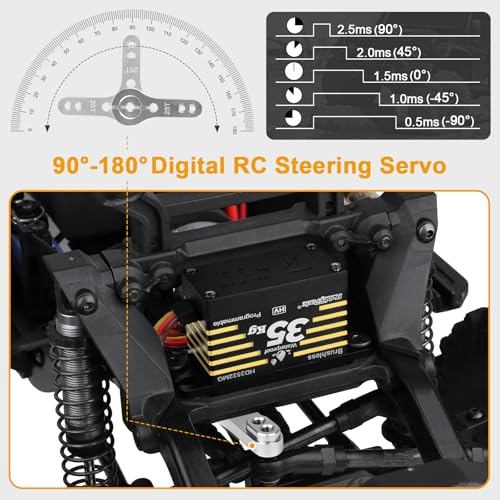HobbyPark Waterproof RC Servo High Torque Brushless Motor Metal Gear Digital Servo for 1/8 1/10 RC Crawler Car RC Truck Buggy RC Basher Bashing HV 8.4V (35kg Torque)