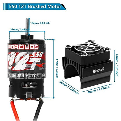 550 Brushed Motor 12T & Heatsink Combo for 1/10 RC Truck Car Slash Arrma Granite Senton Typhon Redcat Axial HPI - size: 12T Motor&Heatsink Combo