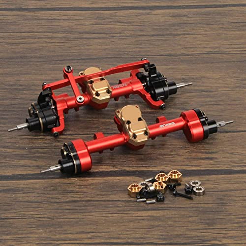 RCAWD CNC Machined Aluminum Alloy Front and Rear Portal Axle Housing w/Steel Gears&Brass Worm Gears&Brass Third Member Housing&Brass Hex for Axial 1-24 Scx24 Crawlers(Red) - color: Red