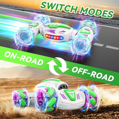 Nicella Gesture Sensing RC Stunt, Remote Control Car 360° Rotating 4WD 2.4Ghz RC Cars Transform Hand Controlled Car Toys with Light & Music, Best Gifts for Boys Age 6-7 8-12 - color: Green