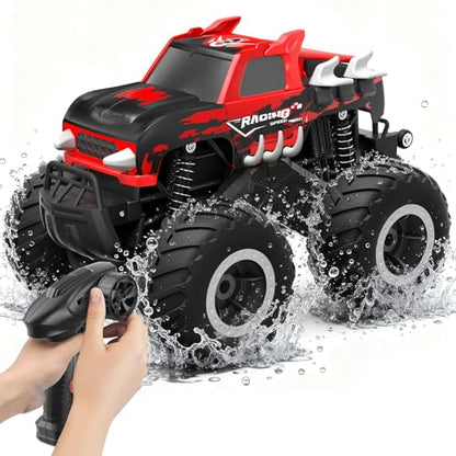 HOMETALL Amphibious Remote Control Car Monster Truck Toys - 1:16 All Terrain RC Trucks High Speed RC Cars with Crashworthy Body,Off- Road Electric Vehicle Kid Toys for Boys and Girls,Age 6+,Red - color: Red-black
