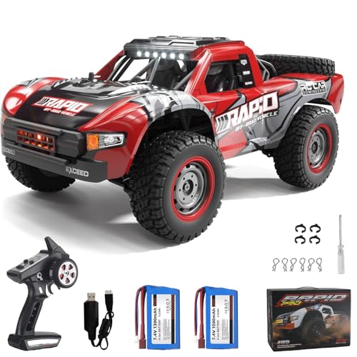RC Cars 1:14 RC Truck 30 MPH 4WD Remote Control Car All Terrain Trophy Car for Adults Boys Teens Fast 50 Mins Play Off-Road RC Buggy Big Short Course Monster Truck with 2 Batteries (RTR) - color: 130-red