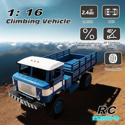 jaming WPL B-24 Remote Control Car,1/16 Full Scale RTR RC Truck Car for Children's,RC Truck 4WD Climbing Off Road Vehicles 2.4GHz RC Crawler Gift for Adults Kids Hobby Toys(B24) - color: Blue