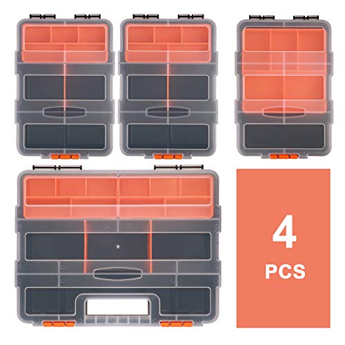 CASOMAN Hardware & Parts Organizers, 4 Piece Set Toolbox, Compartment Small Parts Organizer, Versatile and Durable Storage Tool Box - size: 4 Piece Set, Black/Orange