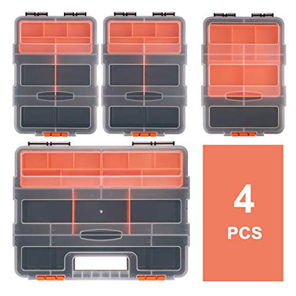 CASOMAN Hardware & Parts Organizers, 4 Piece Set Toolbox, Compartment Small Parts Organizer, Versatile and Durable Storage Tool Box - size: 4 Piece Set, Black/Orange