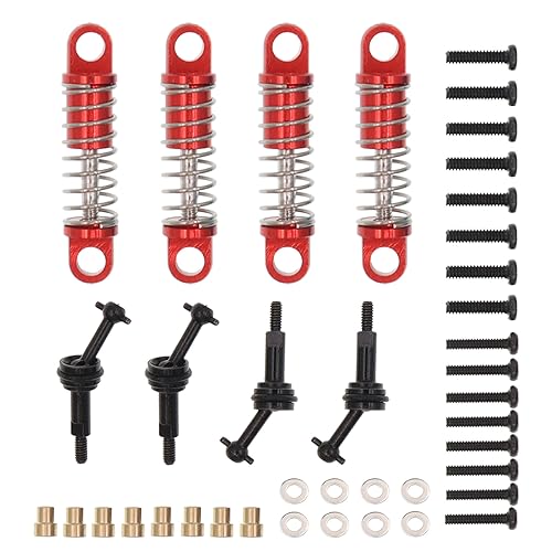 Aluminum Alloy Steering Knuckles Kit A-Arms Suspension Arm Rear Link Rod Shocks & Dogbones(CVD) Upgrade Parts Compatible with WLtoys K969 K979 K989 K999 P929 P939 284131 1/28 RC Car(Red) - color: Red