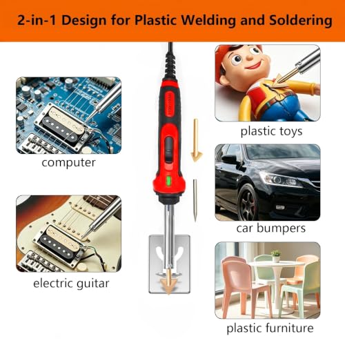 100W 2-in-1 Plastic Welder Kit with Soldering Iron Tips and 56 Rods, 3-Speed Temperature Control Plastic Welding Gun, Professional Surface Repair Tool for Car Bumper, Dashboard, Kayak