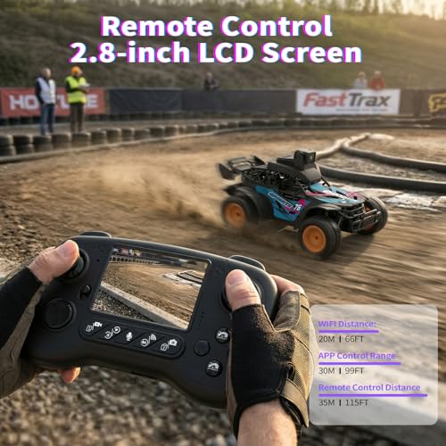 RC Car with Camera, 2.4GHz Remote Control Truck with 2.8”LCD Screen & 60° Adjustable Camera, Live Video, APP/Radio Dual Control, 2 Speeds, Rechargeable Off-Road RC Cars, Gift for Adults and Kids - color: Pink and Blue