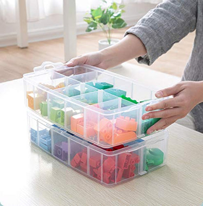 Sooyee 3-Tier Stackable Craft Organizers and Storage Box, Clear | 30 Compartments, Bead Organizer, Plastic Storage Box for Toys, Dolls, Arts and Craft, Washi Tape, Rock Collection, Ribbons - size: 3-Tier