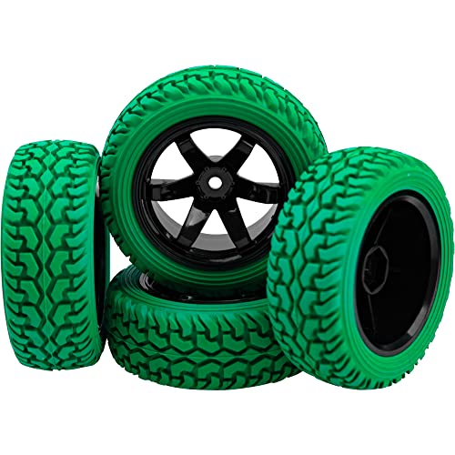 75mm/2.95'' Rubber Tires & Plastic Wheel Rims 12mm Hex Hub Compatible with Traxxas 4tec 2.0 HSP Tamiya HPI Kyosho 1/10 On-Road Touring Car, WLtoys 1/14 144001 RC Buggy (Green) - color: Green