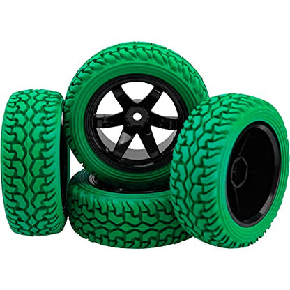 75mm/2.95'' Rubber Tires & Plastic Wheel Rims 12mm Hex Hub Compatible with Traxxas 4tec 2.0 HSP Tamiya HPI Kyosho 1/10 On-Road Touring Car, WLtoys 1/14 144001 RC Buggy (Green) - color: Green
