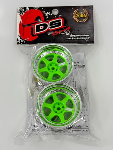 1/10 RC Drift Element 6-Spoke Rims Wheels, Set of 2, Adjustable Offset, Compatible with Yokomo YD MD RD, MST RMX, Reve D RDX, Redcat RDS, HPI, Tamiya TT, & More (Flu Yellow w/Chrome Lip)