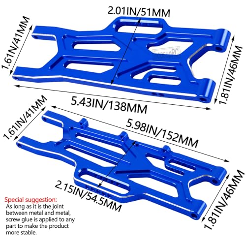 RC Aluminum Suspension Arms Set&Hubs Caster Blocks&Front Steering Block Knuckles&Rear Hubs Upgrades Parts for 1/10 Kraton/Outcast V2 4S BLX,Front Rear Suspension Arms Hops Up,Navy Blue - color: Blue(for 1/10)