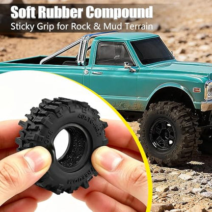 0.7" RC Crawler Cling on Tires, 40x16mm Aggressive Block Tread Soft Rubber Tires with Foam Inserts for Axial SCX30 Upgrades RC Rock Crawler Car Ford Bronco K10 Ascent-32, 4PCS(Style B)